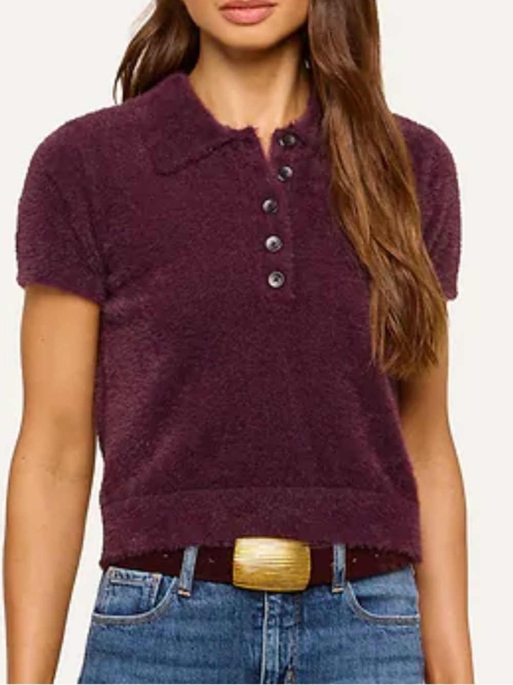 LโAGENCE Cirrus Cropped Polo in Dark Plum
